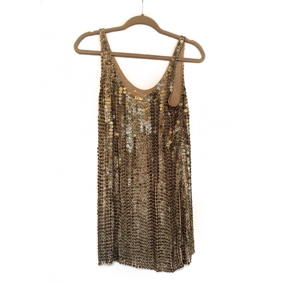 UNIQUE BRONZE GOLD SEQUIN EMBELLISHED MINI DRESS